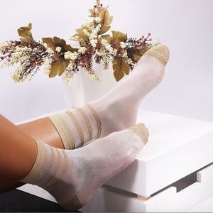 Mesh Glitter gold-White  Ankle Socks
